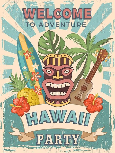 Tropisk Fest, Hawaiian Party Theme, Beach Wall Collage, Surf Vintage, Tiki Statues, Hawaiian Party Decorations, Hawaii Party, Fiesta Tropical, Hawaiian Theme