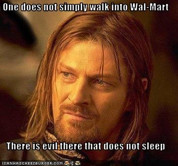 One does not simply walk into Wal-Mart.  There is evil there that does not sleep. Lds Memes, Sean Bean, One Does Not Simply, Vampire Diaries Stefan, Into The West, Caroline Forbes, Linkin Park, E Card, Elder Scrolls