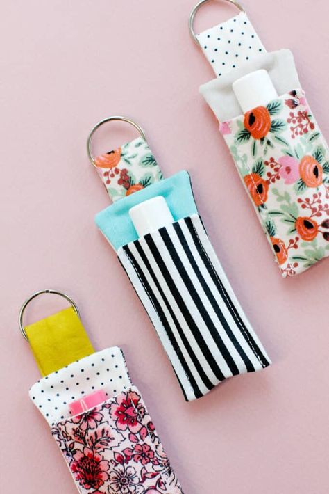 DIY Chapstick Holder - Lip Balm Keychain Sewing Pattern - see kate sew Keychain Sewing Pattern, Diy Chapstick Holder, Diy Chapstick, Keychain Sewing, Lip Balm Keychain, Sewing To Sell, Whole Cloth Quilts, Sewing Machine Projects, Sewing Projects Free