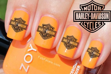 Harley orange nails Harley Nails, Hd Stickers, Gothic Nail Art, Motorcycle Wedding, Nail Tip Designs, Orange Nail Polish, Nail Stencils, Gothic Nails, Nail Art Decals