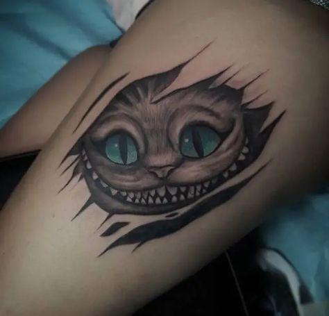 50+ Best Cheshire Cat Tattoo Designs - The Paws Chesire Cat Tattoos, Skin Tear Tattoo, Gengar Tattoo, Simple Cat Tattoo, Thor Tattoo, Cheshire Cat Quotes, Cheshire Cat Tattoo, Line Art Simple, Cat Tattoo Ideas