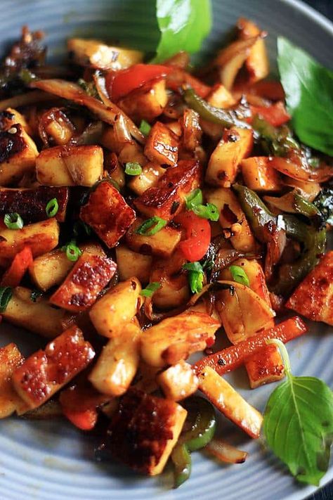 Thai Basil Tofu Stir Fry Recipe | Cook Click N Devour!!! Thai Tofu Bowl, Tofu Basil Stir Fry, Tofu Thai Basil, Thai Basil Eggplant Tofu, Thai Basil Tofu Recipes, Tofu Eggplant Stir Fry, Basil Tofu Recipes, Thai Basil Tofu Stir Fry, Thai Basil Uses