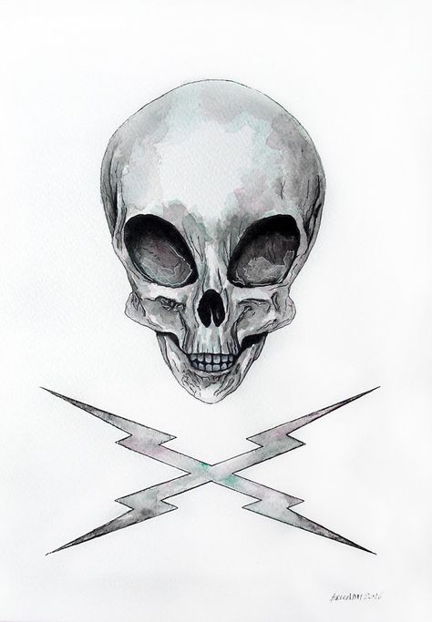 Alien skull by ericadalmaso Alien Skull Drawing, Alien Skull Tattoo, Alien Art Project, Alien Skeleton, James Delaney, Skeleton Artwork, Alien Skull, Watercolor And Pen, Alien Tattoo