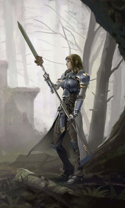 Polearm Pose, Plate Armor, Female Knight, Dungeons And Dragons Characters, Fantasy Armor, High Fantasy, Fantasy Warrior, Arte Fantasy, Fantasy Rpg