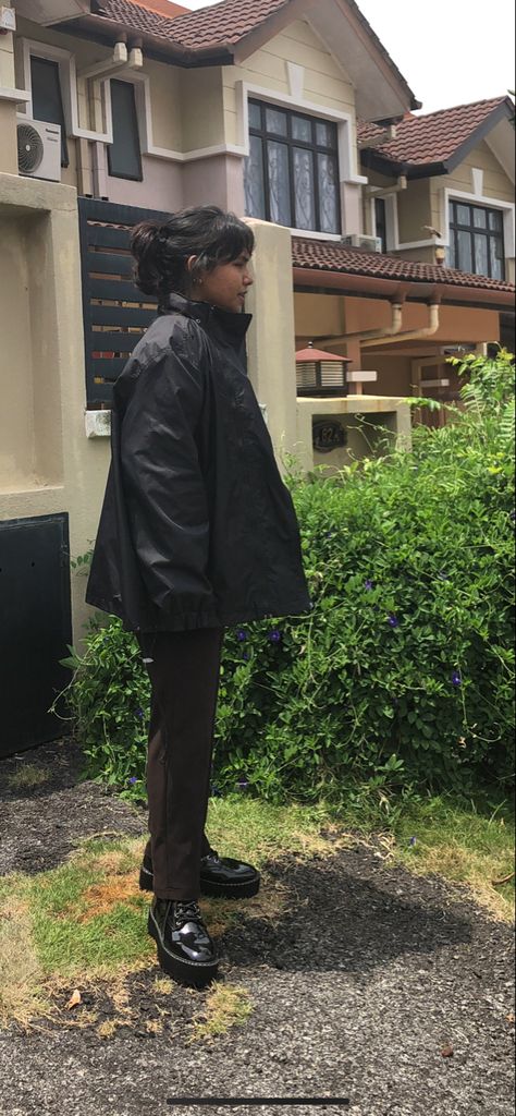 vintage bomber jacket with dark brown pants and leather boots (side profile pose) Dark Brown Pants, All Black Looks, Brown Pants, Side Profile, Jack Black, Black Jacket, All Black, Leather Boots, Dark Brown