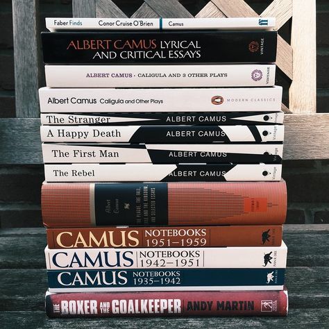 esarkaye: “ My Camus collection. ☺️ ” Albert Camus Books Aesthetic, The Stranger Albert Camus Art, Albert Camus Aesthetic, Camus Books, Albert Camus Books, The Stranger Albert Camus, Critical Essay, Unread Books, Little Library