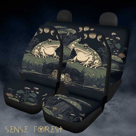 Cottagecore Car, Cottagecore Green, Car Interior Diy, Car Headrest, Car Decorations, Back Seat Covers, Dark Cottagecore, Car Seat Cover Sets, Green Frog