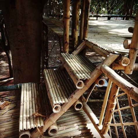 Connecting levels #bamboo #bambootreehouse #bamboo steps #bambooarchitecture Bamboo Stairs Ideas, Bamboo Driveway, Ecovillage Community, Bamboo Tree House, Bamboo Stairs, Bamboo Arch, Bamboo Furniture Diy, Bamboo Ladder, Bamboo Ladders