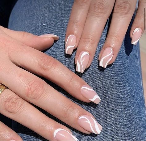 Square Oval Nails, Dance Nails, Line Nail Designs, Light Pink Nails, Square Nail Designs, White Acrylic Nails, Lines On Nails, Basic Nails, Coffin Shape Nails