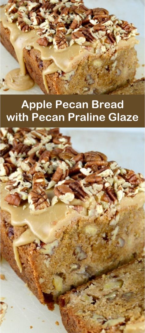 This easy Apple Bread Recipe boasts real diced apples and pecans with a sticky praline glaze. Perfection for a quick […] Apple Pecan Bread, Praline Glaze, Pecan Bread, Apple Bread Recipe, Pecan Praline, Apple Glaze, Weekday Breakfast, Diced Apples, Pecan Pralines