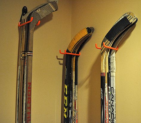 Hockey Garage, Hockey Gear Storage, Hockey Stick Storage, Hockey Equipment Storage, Hockey Organization, Sports Equipment Organization, Hockey Crafts, Sports Equipment Storage, Stick Storage