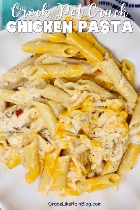 Crock Pot Crack Chicken Pasta Recipe - Grace Like Rain Blog Stovetop Appetizers, Chicken Pasta Creamy, Fun Cooking Ideas, Ranch Chicken Crockpot, Chicken Penne Pasta, Slow Cooker Chicken Healthy, Crockpot Pasta Recipes, Chicken Ranch Pasta, Crockpot Pasta