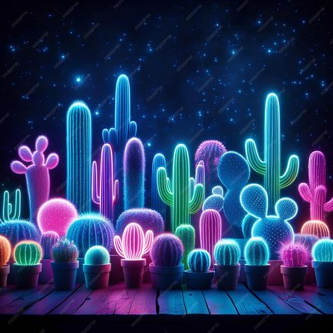 Premium Photo | Glowing neon cactus background