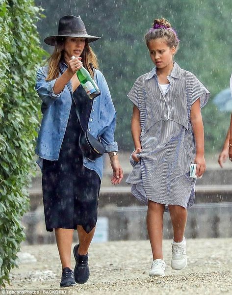 Holiday: Jessica Alba, 37, looked healthy and happy as she was seen enjoying her downtime with her daughter Honor, 10, in Florence, Italy on Sunday Personalized Nameplate Necklace, Jessica Alba Family, Jessica Alba Style, Jennifer Meyer, Nameplate Necklace, The Bachelorette, Wallet On Chain, Ear Jacket, The Bachelor