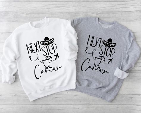 "Next Stop Cancun Sweatshirt, Cancun Lover, Cancun Vacation Shirt, Mexico Sweatshirt, Matching Family Tees, Cancun Holiday, Cancun Trip Sweat How to Order T-shirt  1-        Please, check and review all photos 2-        Please choose your t-shirt style and size 3-        Please choose your t-shirt color 4-        Click add to cart. 5-        Please click the \"\"Proceed to Check Out\"\" button. Product and Washing  Solid Colors are %100 cotton. Heathers are %52 cotton %48 polyester. Wash the  in Cancun Vacation Shirts Ideas, Cancun Trip Shirts, Mexico Vacation Shirts, Trip Italy, Cancun Vacation, Vacation Tshirts, Cancun Trip, Travel Tshirt, Mexico Trip