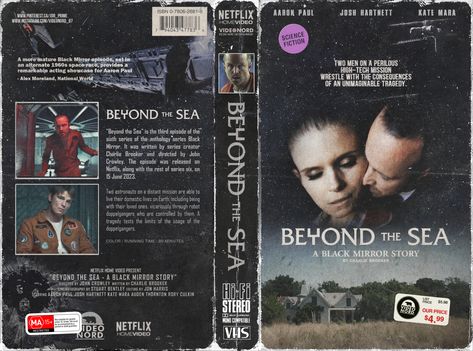 Instagram/videonord_87 I create custom VHS covers of recent movies or series for fun. Here is the version of Black Mirror - Beyond The Sea. I love the aesthetics and all the pop culture of the 80s and 90s. I usually take inspiration from existing covers to be as realistic as possible. Beyond The Sea Black Mirror, Vhs Cover, Recent Movies, Beyond The Sea, Space Race, Black Mirror, The 80s, Cover Design, Science Fiction