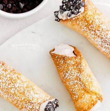 Air Fryer Cannoli - Kleinworth & Co Air Fryer Cannoli, Coconut Bread Recipe, Sugar Cookie Cups, Air Fryer Recipes Dessert, Cannoli Shells, Fried Dessert, Cannoli Recipe, Skillet Chocolate Chip Cookie, Coconut Bread