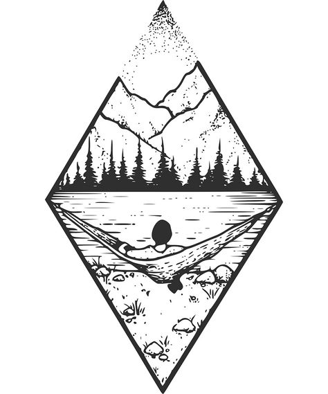 "Relaxing Landscape with Geometric Mountains" by madbeartshirt | Redbubble Geometric Landscape Tattoo, Relaxing Drawing Ideas, Geometric Mountain Art, Landscape Tattoo Ideas, Relax Drawing, Wm Logo, Natur Tattoo Arm, Geometric Mountain Tattoo, Geometric Landscape