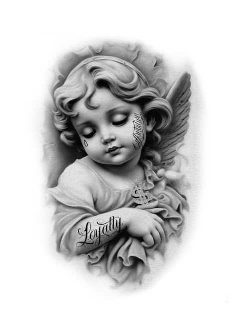 Gangster Angel Tattoo, Angel Sculpture Art, Chest Tattoo Stencils, Baby Angel Tattoo, Bio Organic Tattoo, Dove Tattoo Design, Virgin Mary Tattoo, Becoming A Tattoo Artist, Realistic Tattoo Sleeve