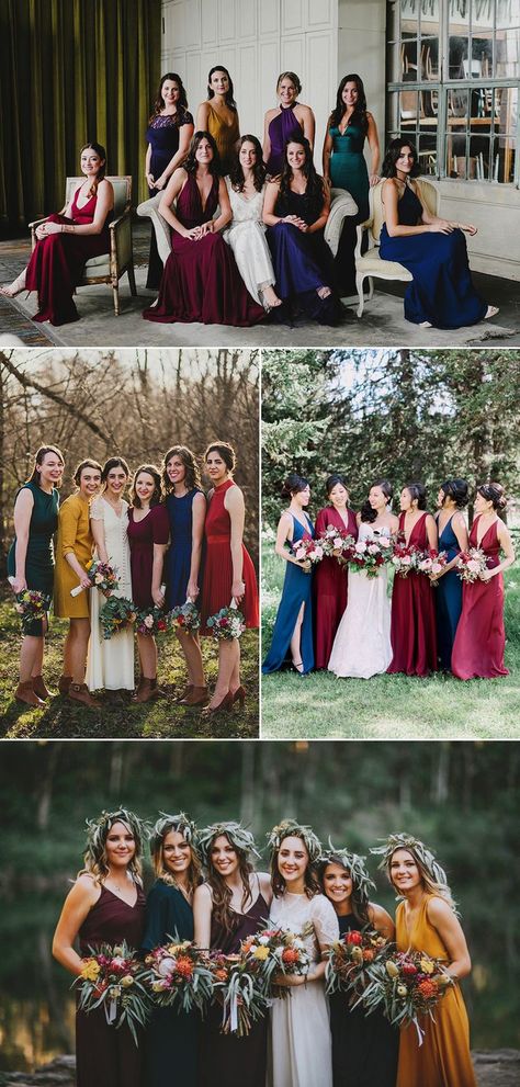 Holiday Party Dress Trends! Bridesmaid Dresses Perfect For the Festive Season! Fall Satin Bridesmaid Dresses, Jewel Tone Mismatched Bridesmaid Dresses, Mismatched Jewel Tone Bridesmaid Dresses, Jewel Bridesmaid Dresses, Jewel Tones Bridesmaid Dresses, Jewel Toned Bridesmaid Dresses, Jewel Tone Dresses, Jewel Tone Bridesmaid Dresses, Colorful Bridesmaids