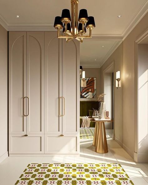 French Wardrobe Design, Mirror Next To Tv, Living Room Wardrobe Ideas, Pretty Flooring, Classic Closet Design, Art Deco Dressing Room, Wardrobe Shutter Design, French Closet, Wall Decor Trends