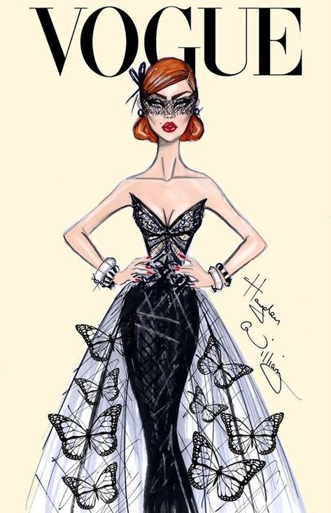 Black Butterflies' Dress and Mask VOGUE FROM: Fashion illustration by Raelynn8 Vogue Illustrations, Fashion Design Inspiration, Moda Chanel, Hayden Williams, Dress Illustration, Karakter Disney, Fashion Sketches Dresses, Sketches Dresses, Fashion Illustration Dresses