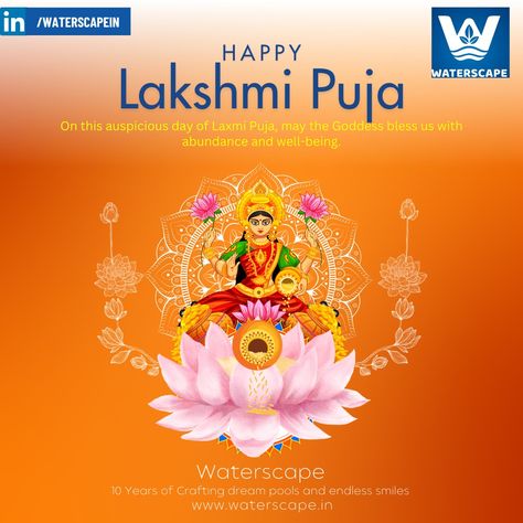 𝐇𝐚𝐩𝐩𝐲 𝐋𝐚𝐤𝐬𝐡𝐦𝐢 𝐏𝐮𝐣𝐚! May the Goddess of wealth and prosperity bless your home with happiness, peace, and success. Wishing you all a joyful and blessed Lakshmi Puja! #HappyLakshmiPuja #Waterscape Lakshmi Puja, Goddess Of Wealth, Wealth And Prosperity, Dream Pools, The Goddess, 10 Things, Quick Saves