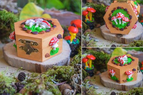 Handmade Mushrooms, Mushroom Art, Music Box, Wooden Box, Gingerbread House, Wooden Boxes, Gingerbread, Stuffed Mushrooms, Music