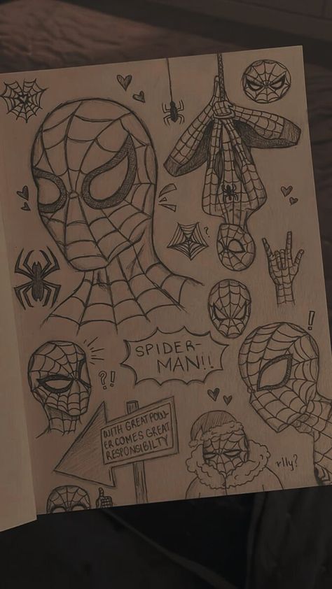 Spiderman Aesthetic Drawing, Spider Man Sketchbook Page, Spider Man Drawing Sketches, Spiderman Drawings, Sketchbook Pages Inspiration, Pencil Art Love, Spiderman Sketches, Spiderman Painting, Image Spiderman