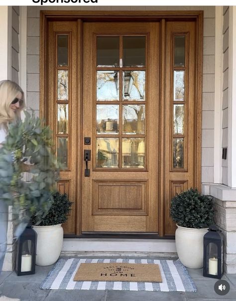 Brown Entrance Door, Classic Front Door, Front Door Greenery, Cabin Porches, Big Cabin, Chic Cabin, Wood Front Entry Doors, Mountain Home Exterior, Forever Home Ideas