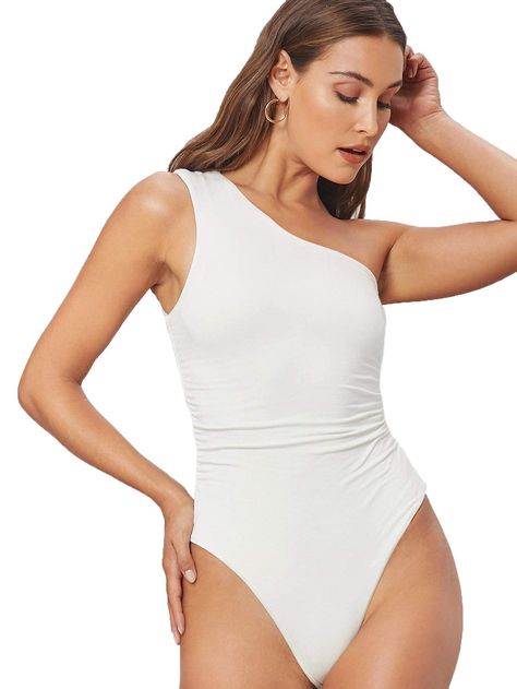 PRICES MAY VARY. Fabric: soft and high stretch Features: solid color, one shoulder off, sleeveless, ruched side, one piece, skinny, bodysuit, sexy, causal Occasion: fit for swimming, beach, vacation, holiday wear, perfect to match with high waist jeans or skirts for casual daily life wear Garment Care: Hand wash in cold/ Hang to dry/Do Not Twist or Wring Please check the size chart (Not Amazon Size Chart) from the last image or product description before you order. Bodysuit White, White Tip, Holiday Wear, Bodysuit Black, One Piece Bodysuit, Black Bodysuit, High Waist Jeans, Pharmacy Gifts, White Tops