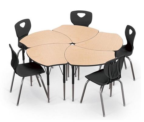 Collaborative classroom desk and chair packaged sets with Shapes Desk and Essential Stack Chairs. Outdoor Seating Area Diy, Circular Chair, Banquette Seating Restaurant, Wedding Table Seating Plan, Classroom Interior, Classroom Desk, Party Seating, Banquette Seating In Kitchen, Bedroom Seating Area