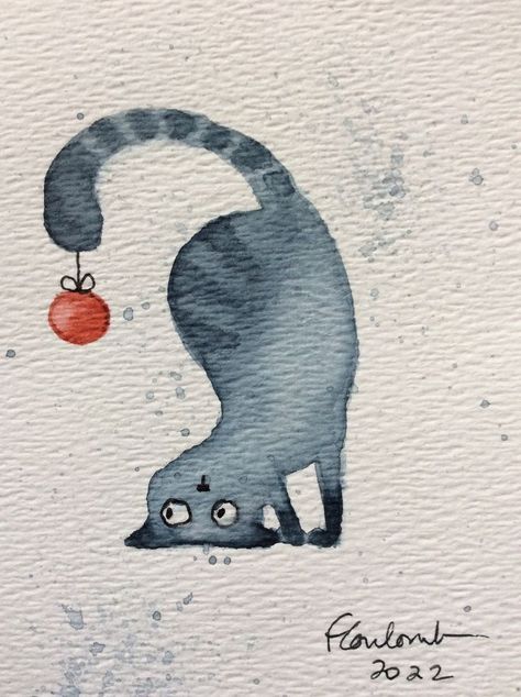 Christmas Cat Painting Easy, Christmas Watercolor Ideas Easy, Christmas Card Ideas Watercolour, Christmas Cards Aquarel, Easy Christmas Watercolor Cards, Watercolour Christmas Cards Ideas, Easy Watercolor Christmas Cards, Aquarell Christmas, Easy Christmas Paintings