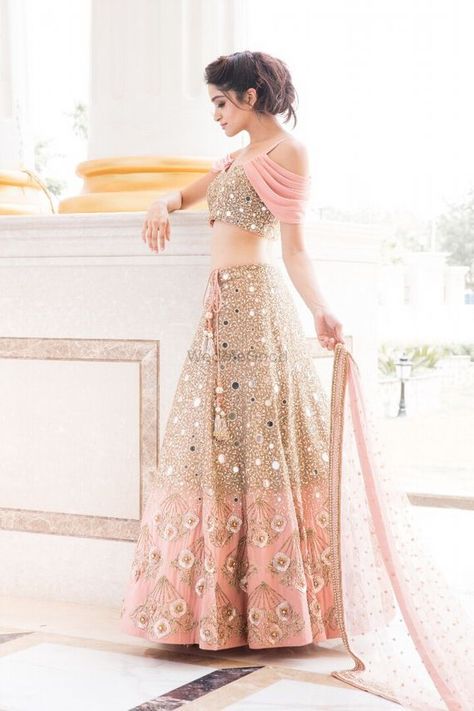 Photo of Pretty peach lehenga with mirror work and falling sleeves blouse Elegant Bridal Dresses, Embroidery Blouse Saree, Blouse Saree, Sleeves Blouse, Best Color, Embroidery Blouse, Luxury Clothing, Dress Designs, Lehenga