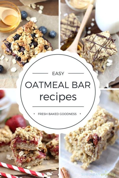 Easy Oatmeal Bar recipes that are kid-tested and can totally be substituted for packaged snack bars. Delicious and nutritious!! A healthy breakfast or snack idea. #suburbansimplicity #baking #oatmealbars #bakedoatmeal Oatmeal Bar Recipes, Homemade Oatmeal Bars, Easy Oatmeal Bars, Oatmeal Bar, Oatmeal Bars Recipes, Nourishing Recipes, Midday Snack, Snacks Easy, Easy Oatmeal