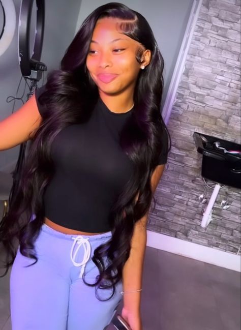 Straight Black Wig Install, Long Wig Hairstyles For Black Women, Cat Hairstyles, Fire Hairstyles, Long Weaves, Competition Hair, Lace Fronts, Frontal Wig Hairstyles, Birthday Hairstyles