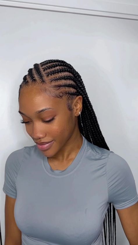 BraidsHairstyles Cris Cross Fulani Braids, Simple Fulani Braids Natural Hair, Fulani Braids Simple, Simple Black Hairstyles Braids, Fulani Braids Without Curls, Simple Lines Hairstyles, Simple Fulani Braids For Kids, Simple Fulani Braids Hairstyles, Braids Cornrows Ideas