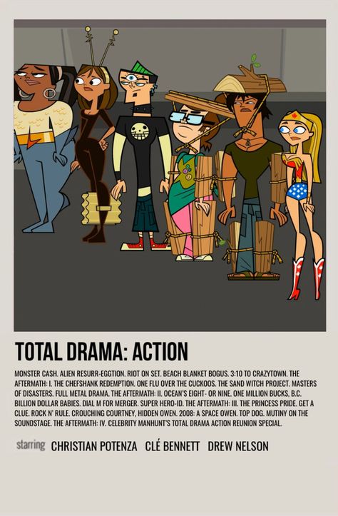 minimal polaroid season poster for total drama: action Total Drama Action Characters, Total Drama Action, Oceans Eight, Island Movies, Film Journal, Album Posters, Posters Minimalist, Seasons Posters, Minimalist Posters