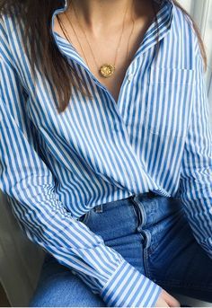 TheyAllHateUs | Page 2 Fashion Gone Rouge, Blue And White Shirt, Looks Street Style, Soft Summer, Mode Inspo, Looks Chic, 가을 패션, Magpie, Mode Inspiration