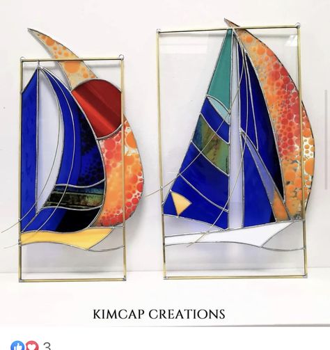 Stained Glass Sailboat, Glass Bottle Crafts, Rainbow Glass, Glass Designs, Stained Glass Designs, Woodturning, Stain Glass, Sailboats, Sun Catcher