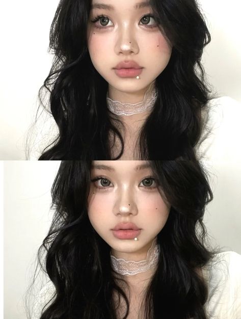 Makeup Ideas Chinese, Asian Aesthetic Makeup, Make Up Looks Douyin, Asian Makeup Douyin, East Asian Style, China Doll Aesthetic, Douyin Makeup Non Asian, Chinese Doll Makeup, Chinese Makeup Aesthetic