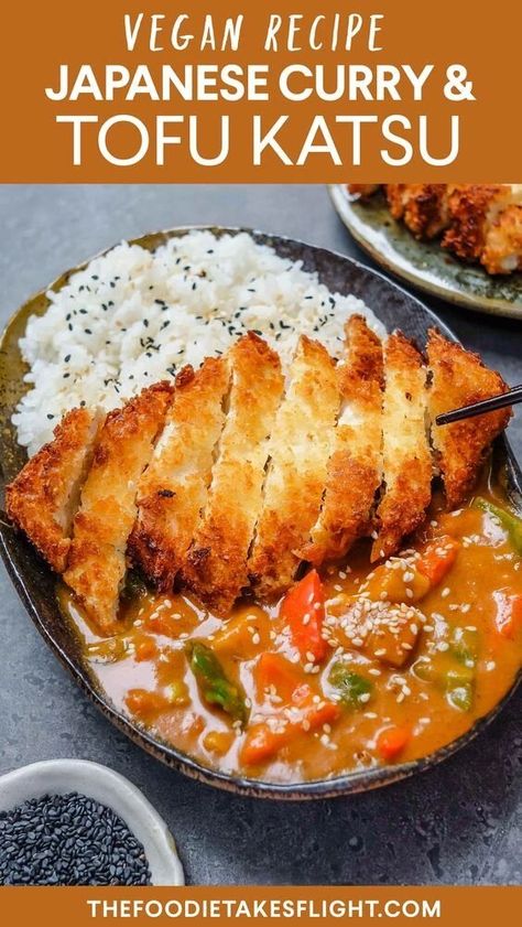 Tofu Katsu Curry (Vegan Recipe) - The Foodie Takes Flight Japanese Curry Sauce, Japanese Katsu Curry, Curry Japanese, Japanese Katsu, Vegan Japanese Food, Tofu Katsu, Japanese Tofu, Recipe Tofu, Katsu Recipes