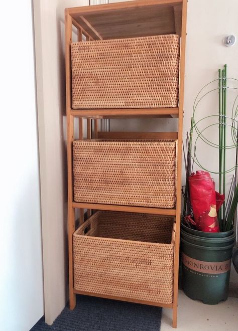 Extra large storage basket for clothes, storage baskets for shelves, rectangular storage basket Basket Clothing Storage, Basket For Sheets, Clothing Basket Storage, Shelves With Baskets For Storage Bedroom, Basket Storage Ideas Bedroom, Storage Baskets For Clothes, Shelves With Baskets For Storage, Kitchen Rattan, Clothes Basket Storage