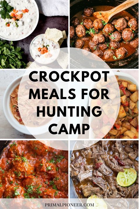 If you're a hunter looking to up your hunting camp game this season, look no further than these crockpot meals for hunting camp. Hunting Camp Food Ideas, Food To Take On Hunting Trip, Easy Hunting Meals, Hunting Meals Camping Foods, Camp Crockpot Meals, Hunting Dinner Ideas, Cabin Crockpot Meals, Hunting Camp Decorating Ideas, Hunting Snacks For Husband