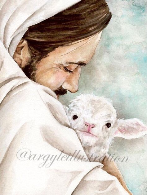 Watercolor Print of Christ with a Lamb | Etsy Christian Easter Art, Paintings Of Christ, Psalms Verses, Lds Artwork, Easter Paintings, Sheep Paintings, Quran Wallpaper, Jesus Drawings, Jesus Christ Artwork