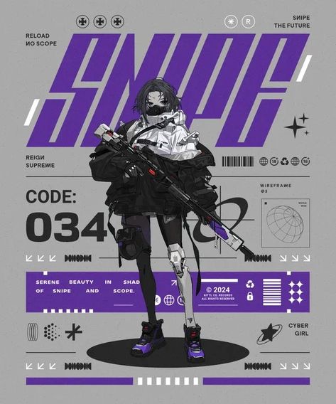 Sniper Girl T-Shirt Design Template — Customize it in Kittl Cyberpunk Design Graphic, Cyberpunk Tshirt, Cyberpunk Graphic Design, Punk Graphic Design, Futuristic Typography, Japan Graphic Design, Airplane Drawing, Cyberpunk Design, Gfx Design