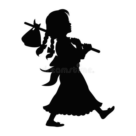 Hobo Stick, Stick Illustration, Walking Illustration, Girl Walking, The Bag, Stock Vector, Walking, Bag Lady, Clip Art