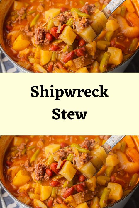 Shipwreck Stew, Funny Reactions, Dutch Oven Recipes, Russet Potatoes, Canned Tomato Sauce, How To Can Tomatoes, Kidney Beans, Shipwreck, Tomato Sauce