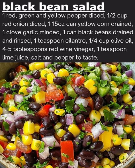 Old fashioned recipes Old Fashioned Salad Recipes, Old Fashioned Bean Salad, Black Bean Corn Red Pepper Salad, Quick Cuban Black Beans, Black Bean Corn Tomato Salad, Macaroni Pasta, Black Bean Salad, Fresh Salad Recipes, Baked Mac N Cheese