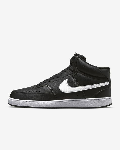 Nike Court Vision Mid Next Nature Men's Shoes. Nike.com Nike Court Vision Mid, Chicano Style Tattoo, Nike Court Vision, Court Vision, White Running Shoes, Happy Socks, Black White Fashion, Boots And Sneakers, A Thing